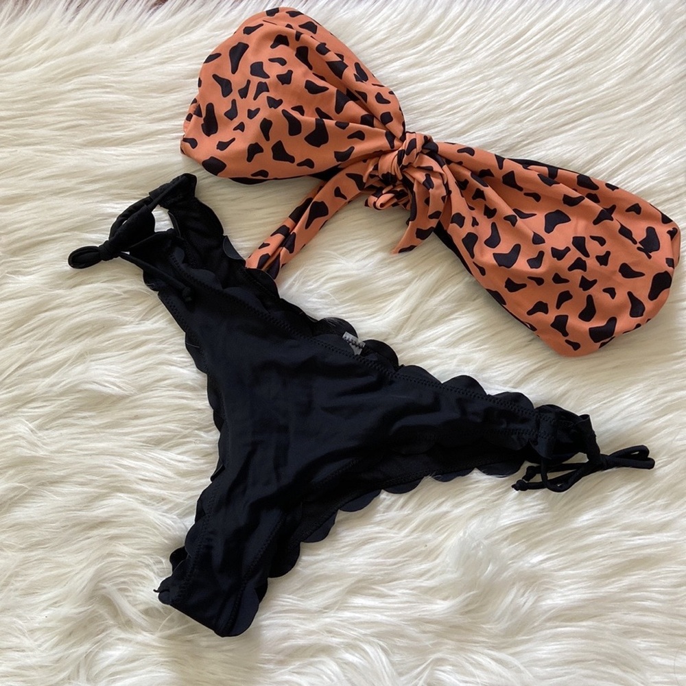 Shein Leopard knot bandeau bikini Sz XL